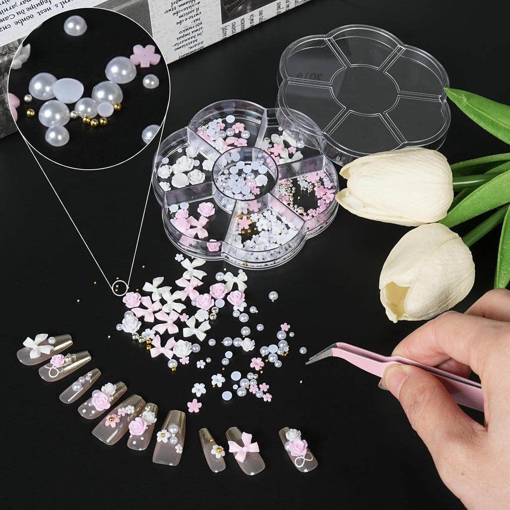 3D Nail Charms, Nail Art Charms Schleifen, Blumen Und Perlen, Nagel Charms Aus Harz, Nageldekorations Sets, DIY Charms Nägel, Nagelanhänger