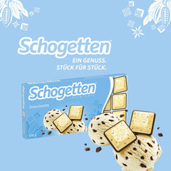 Schogetten Stracciatella chocolate bar 100g, individually portioned. A delight. Piece by piece.