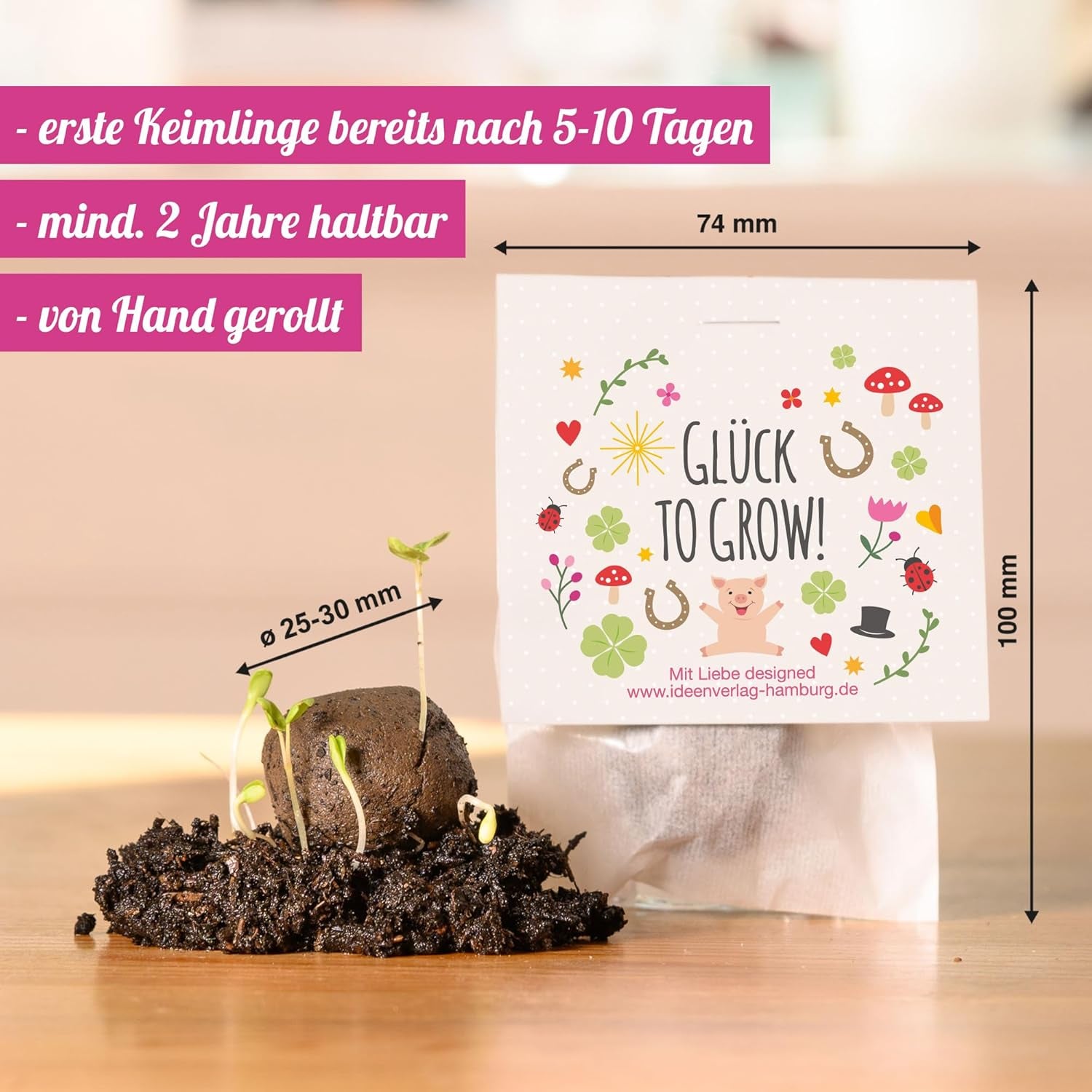 10x "Glück to grow" Semenbomben als Glückbringer 2026 & Blumensamen Geschenk | Mitbringsel Erwachsene & kleine Gastgeschenke Silvester - Kleeblatt Glückbringer Prüfung - inkl. Gift Cards Set