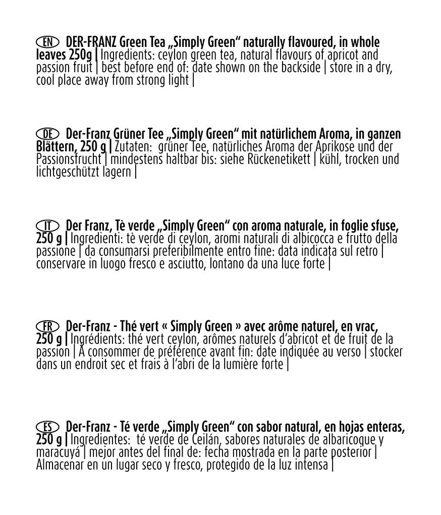 Der-Franz Ceai verde „Simply Green” cu frunze întregi, 250 g