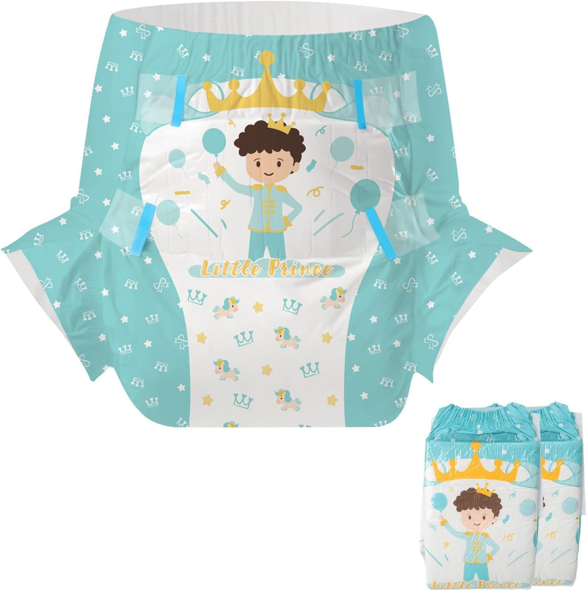 CutiePlusU Adult Diapers 2 Pack Disposable Incontinence Panties with Flaps for Women and Men Maximum Absorbency Overnight - Little Prince (Medium 71-96cm)