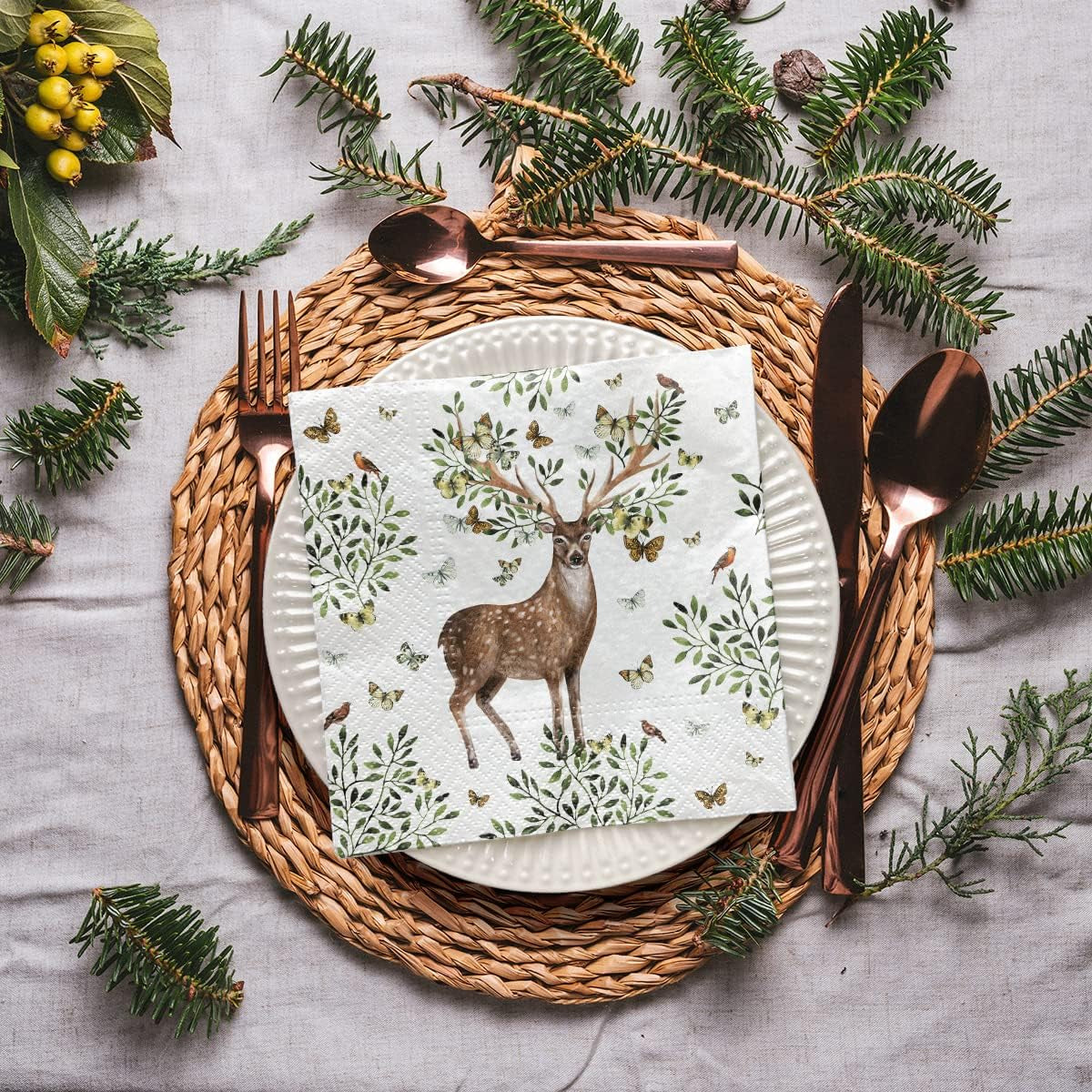 PAW - Șervețele 3 straturi (33 X 33 Cm) I 20 bucăți I Perfect pentru zilele de naștere ale copiilor, petreceri, comuniuni și sărbători I Șervețele de hârtie colorate cu motivul petrecerii I Animale, bucurie, petrecere - coarne de pădure