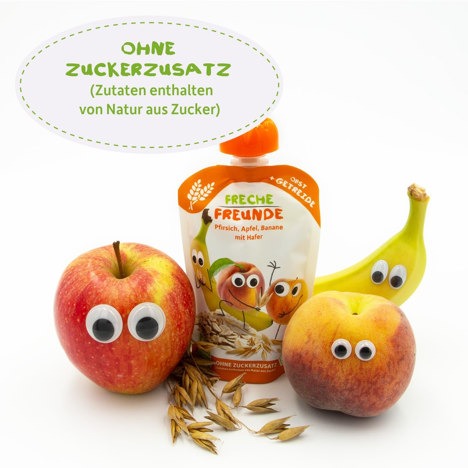 FRECHE FREUNDE Peach Apple Banana Oats Organic Fruit Puree with Cereal in a Squeezable Pouch for Babies 6 Months+ Vegan 6 Pack (6 x 100g)