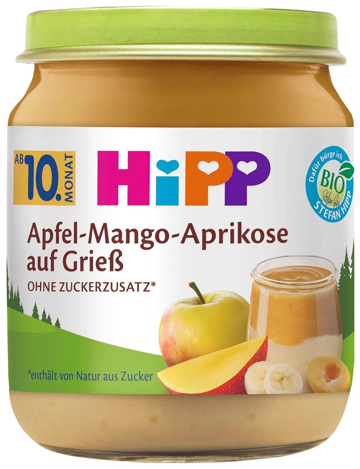HiPP Organic Apple-Mango-Apricot on semolina (6 x 200g), from 10 months, no added sugar, of the best organic quality