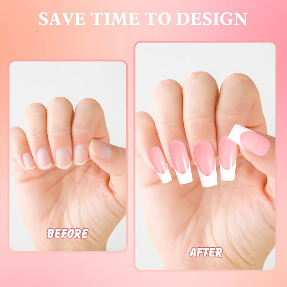 360 de bucăți unghii artificiale unghii franțuzești unghii false dreptunghiulare medii unghii false unghii false naturale DIY vârfuri de unghii false cu pilă de unghii presare pe unghii artificiale pentru doamne și femei