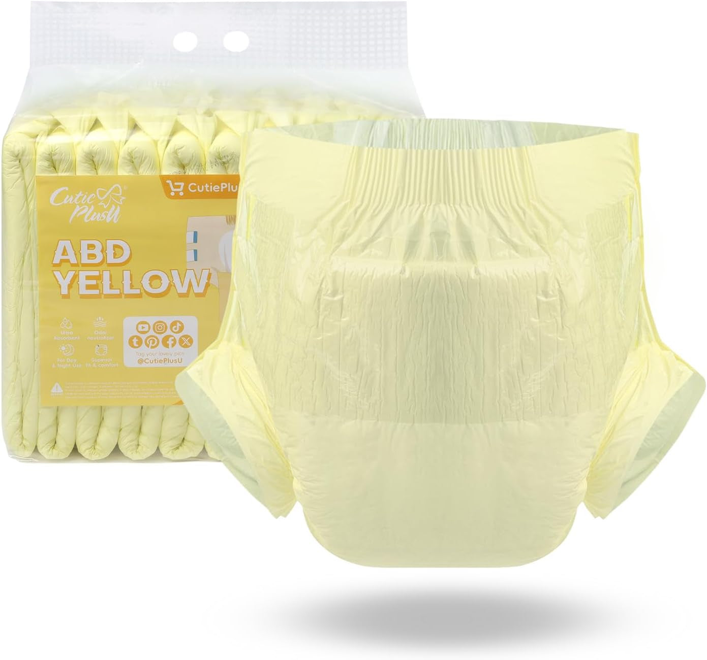CutiePlusU Adult Diapers, 10 Pack Disposable Incontinence Panties with Loops for Women and Men, Maximum Absorbency Overnight - Yellow (Medium Size 71-96cm)