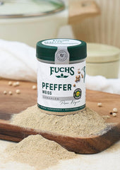 Fuchs Gewürze - Pfeffer weiß gemahlen - Pfeffer aus dem Amazonasgebiet, für helle Saucen, Fisch oder Suppen - natural Ingredients - 60 g in wiederverwendbarer, recyclebarer Dose