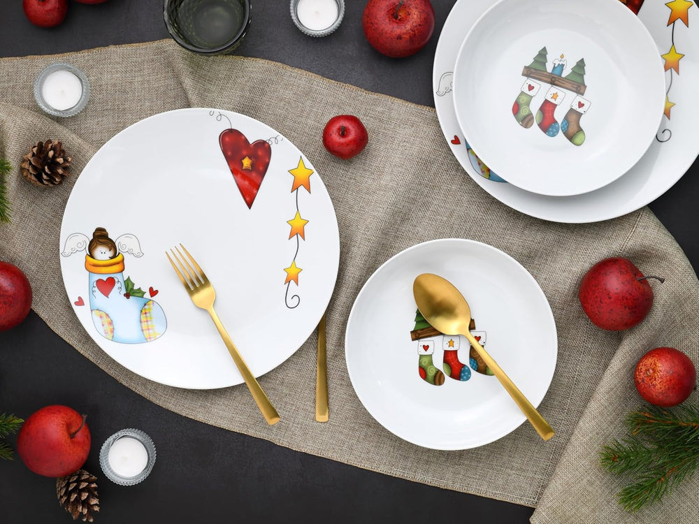 Creatable, 21845, Serie Luna Socken, 12-Teiliges Geschirrset Für 6 Personen, Tafelservice Aus Porzellan, Spülmaschinen- Und Mikrowellengeeignet, Qualitätsproduktion Seturi vesela masa Naty Shop