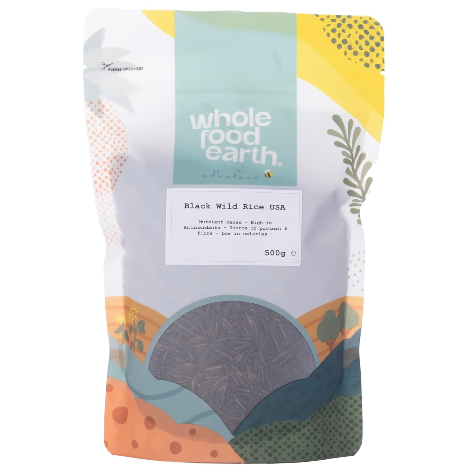 Wholefood Earth USA Black Wild Rice - Non-GMO - Natural - Vegan - Dairy Free - No Added Sugar, 500g