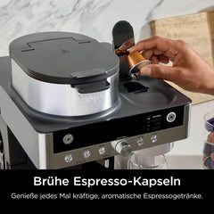 Ninja Prestige Cafetiera Filtrantă 2 în 1 cu Capsule și Spumator de Lapte Integrat, pentru Latte, Cafea cu gheață și Flat White, Negru CFN802EU