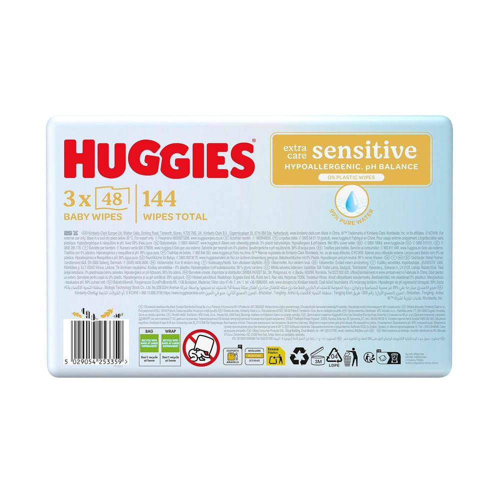 Huggies Pure Extra Care Sensitive Baby Wipes, 99% Water, Plastic Free, Fragrance Free