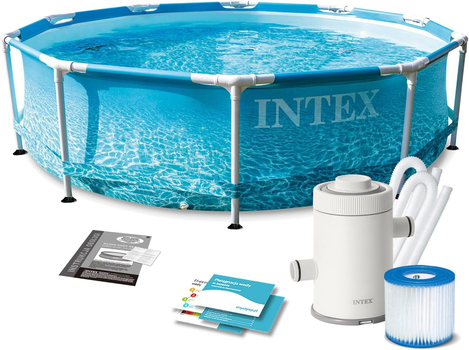 Set piscină Intex Beachside cu cadru metalic de 3 m x 76 cm