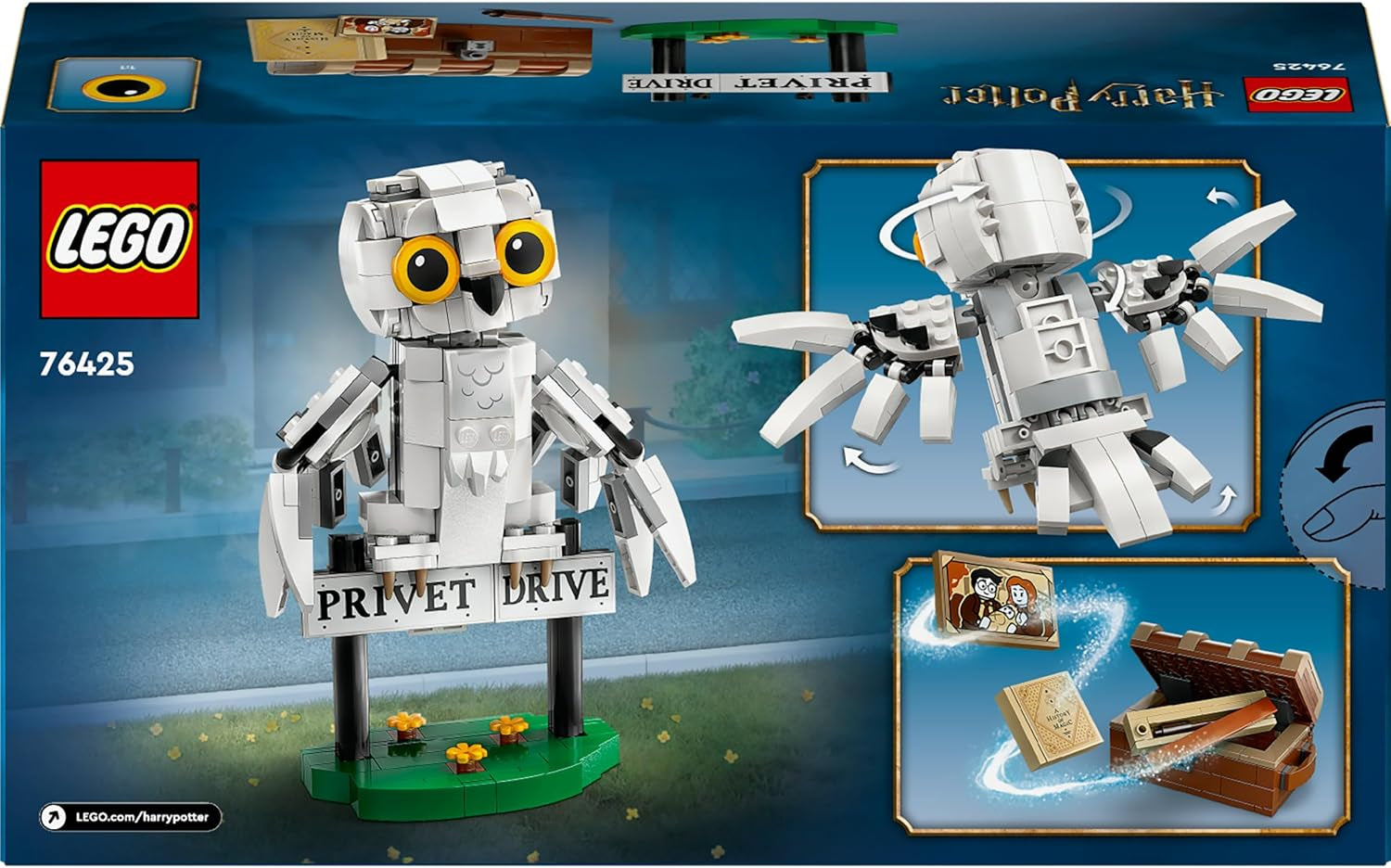 LEGO Harry Potter Hedwig in Privet Drive 4 Children's toy owl set, buildable animal figure with Hogwarts suitcase, small gift for boys, girls and all fans from 7 years old 76425 Building sets Besuche den LEGO-Store