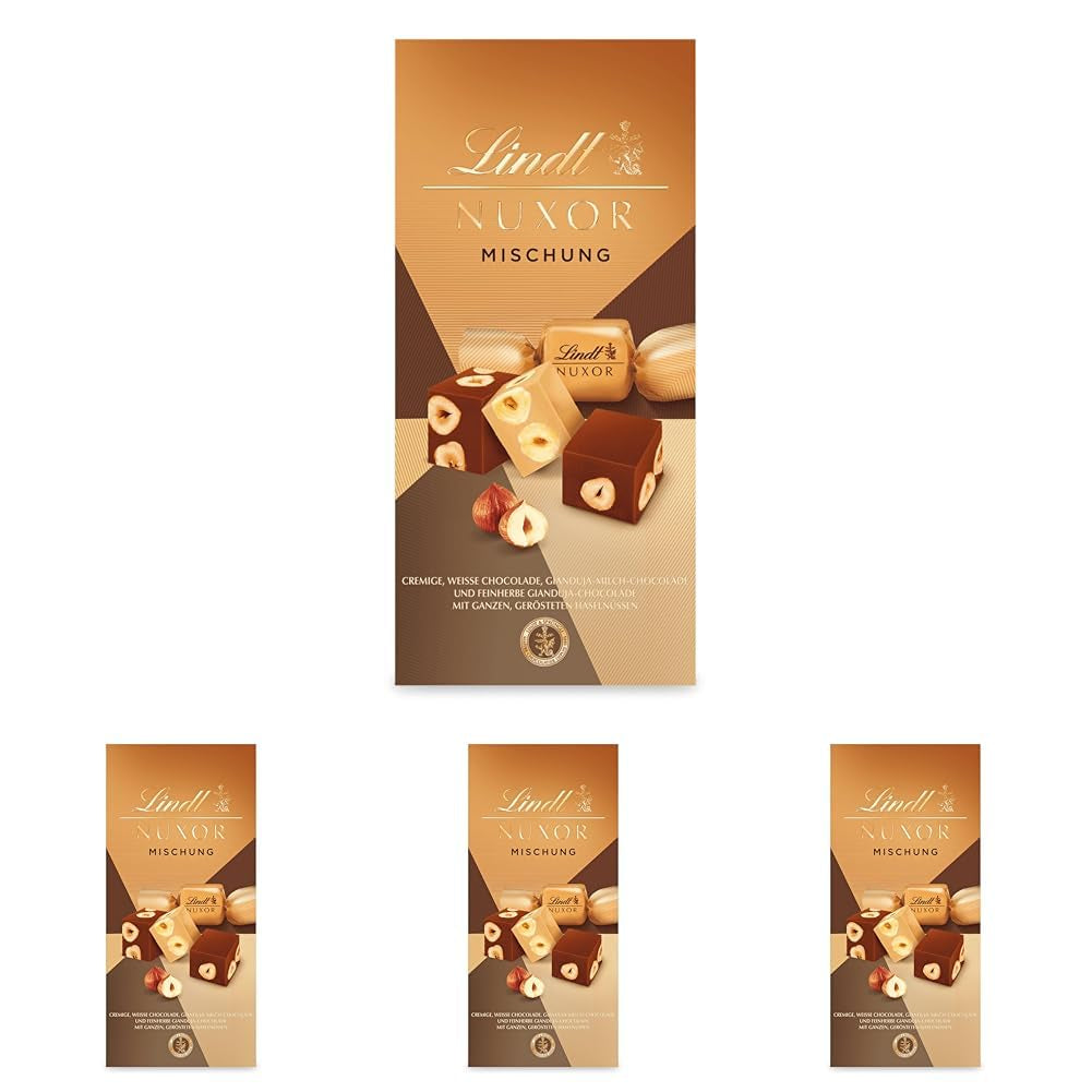 Lindt Chocolate | Mix for bag NUXOR | 103g | Gianduja Creamy Chocolate Cubes in Three Assortments with Roasted Whole Hazelnuts | Chocolate gift