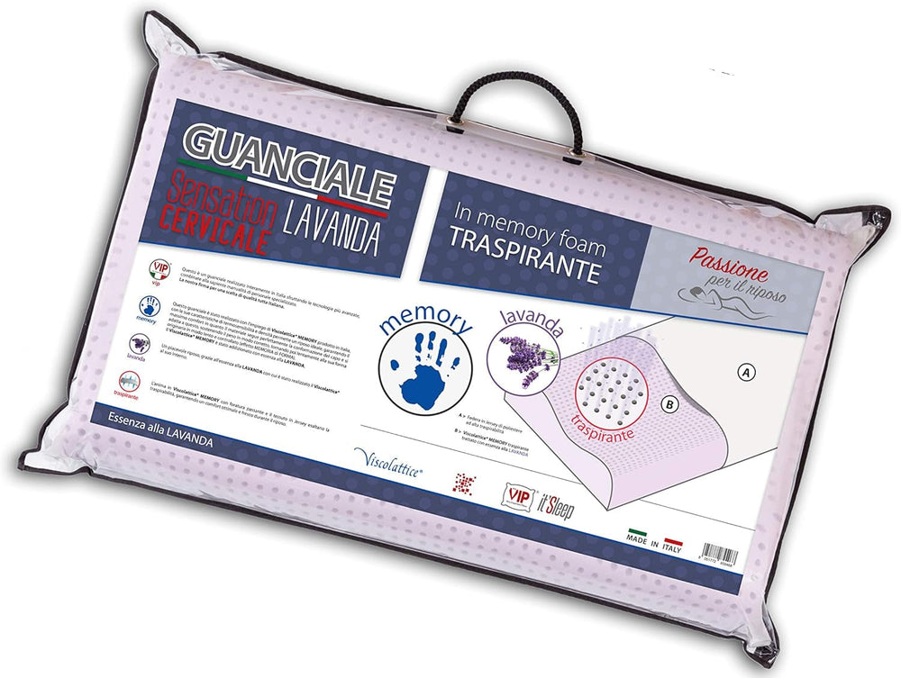 V.I.P. Very Important Pillow Pernă de săpun, bucle, spumă de memorie, cu tratament lavanda, 42 X 72 X 11, Made in Italy, alb, C.854492 Perne standard Naty Shop Alb Viscolattice Memory Con Trattamento Lavanda - Cervicale