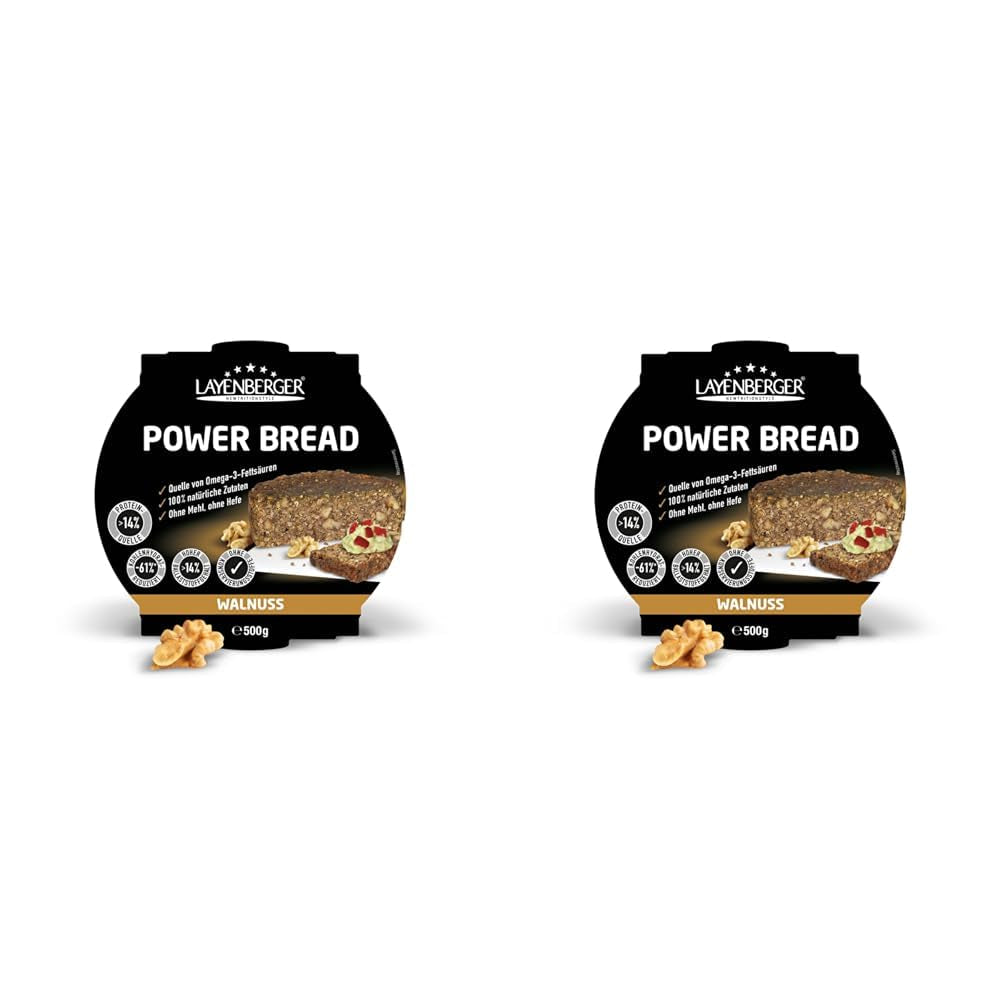 Layenberger Prower Bread Walnut, Eiweiß- Und Ballaststoffquelle, Ohne Konservierungsmittel, Ohne Hefe, Ohne Mehl, Mit 14G Protein Pro 100G, (1 X 500G) Mixture for baking and cooking Naty Shop 500 G (2Er Pack) Walnut