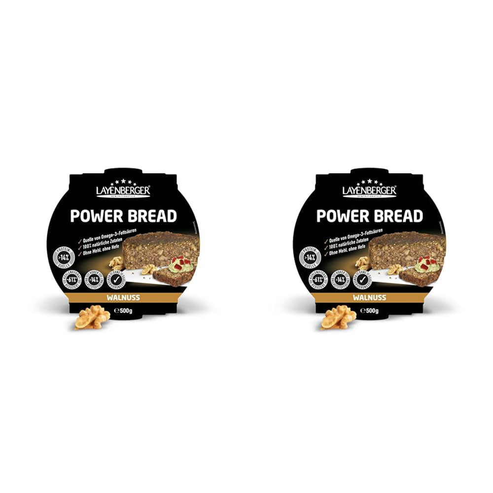 Layenberger Prower Bread Walnut, Eiweiß- Und Ballaststoffquelle, Ohne Konservierungsmittel, Ohne Hefe, Ohne Mehl, Mit 14G Protein Pro 100G, (1 X 500G) Mixture for baking and cooking Naty Shop 500 G (2Er Pack) Walnut