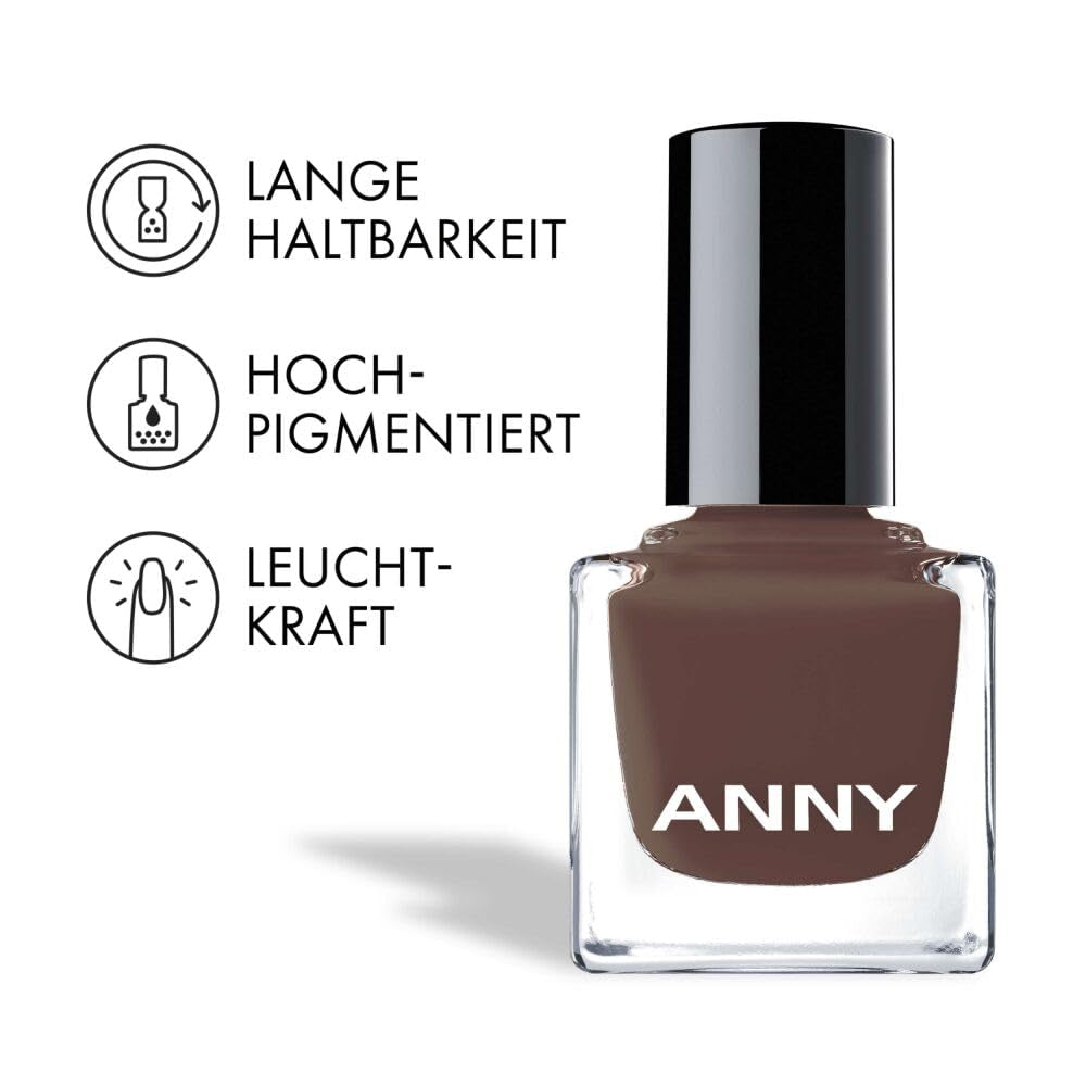 ANNY Nail Polish - High quality, long-lasting, chip-resistant and quick-drying colored nail polish, color: sister red - elegant mocha brown - 15 ml