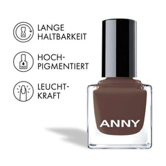 ANNY Nail Polish - High quality, long-lasting, chip-resistant and quick-drying colored nail polish, color: sister red - elegant mocha brown - 15 ml