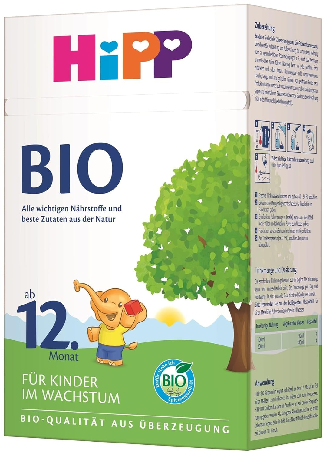HiPP Organic Growth Milk (4 x 600g) After 12 Months with Calcium, Iron, Vitamin C and D for Growing Toddlers, Best Organic Quality