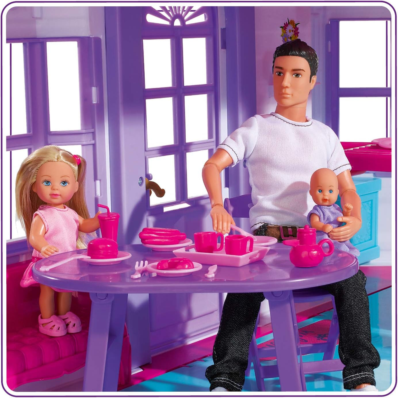 Simba 104661996 - Steffi Love Dreamhouse, Large Playhouse, 4 Rooms, NO PUPPETS, 84cm High, Two Tiers, Functional Bell, Collapsible Naty Shop Dollhouses