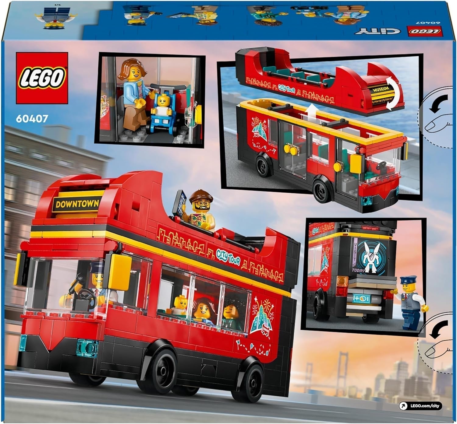 LEGO City double-decker bus, double-decker toy bus, vehicle set for girls and boys from 7 years old, contains 5 figures, including a baby in a pram 60407 Building sets Besuche den LEGO-Store