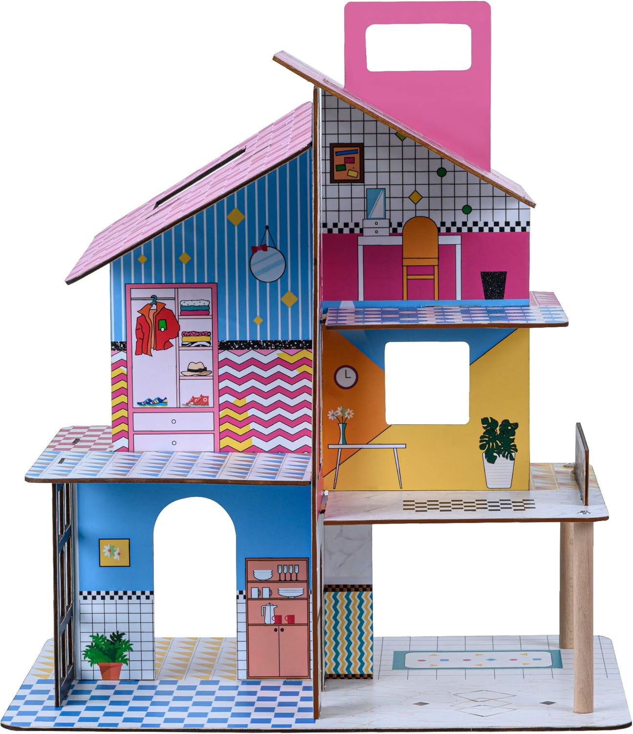 Olivia'S Little World 360 Wooden Dollhouse for Kids 3.5" Dolls and 12 Accessories Multicolor TD-13260C Dollhouses Naty Shop