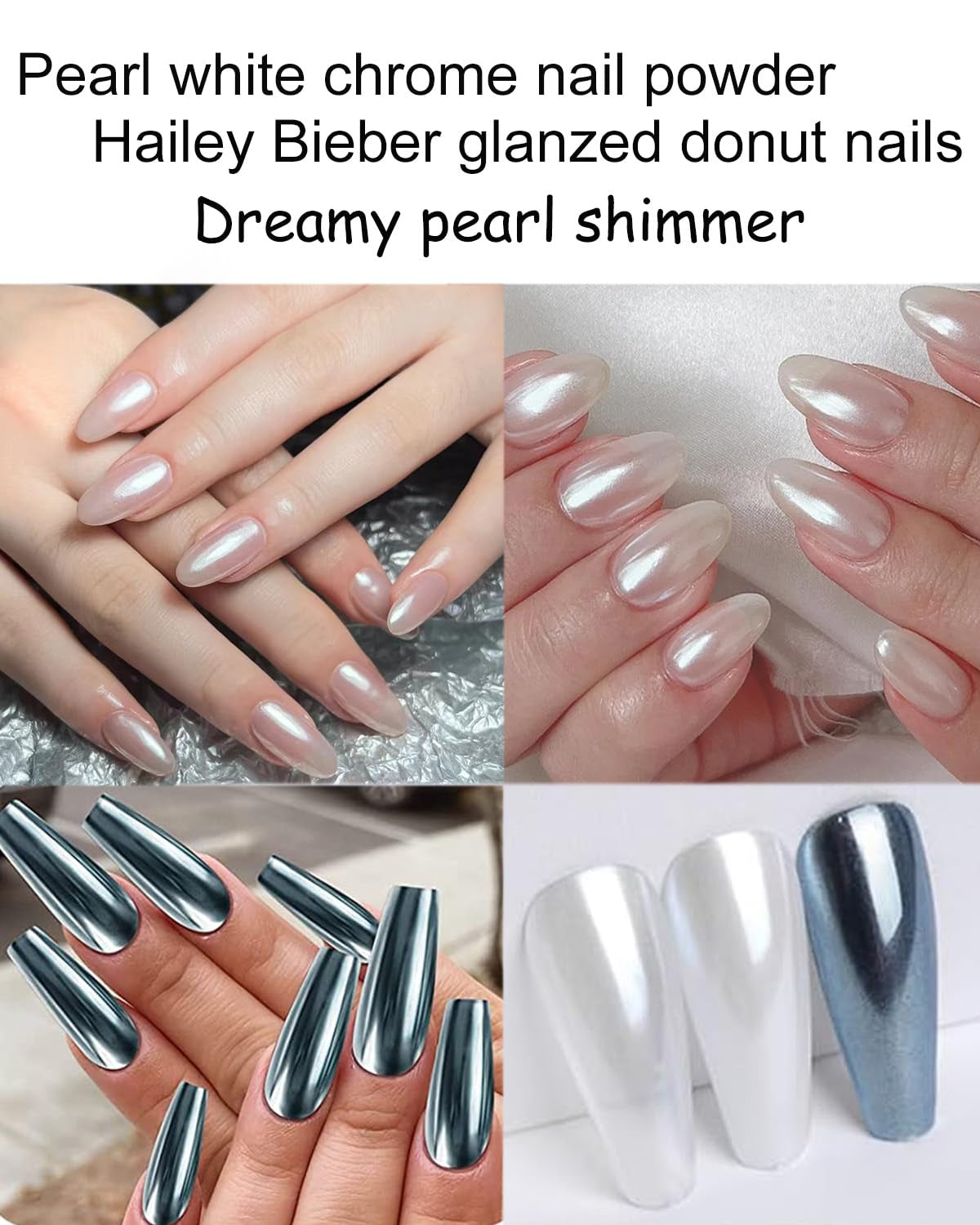 Wahrshei 6 Chrome Nail Powder, Chrome Pulver Nägel Mit Spiegeleffekt, Laser Chrome Puder, Pearl Effect Powder Für Glazed Donut Nails