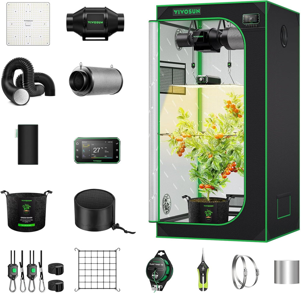 VIVOSUN Smart Grow Tent Full Set 60x60x120cm, integrated WiFi automatic grow system with 100W full spectrum LED light and efficient ventilation system with GrowHub E42A+ controller