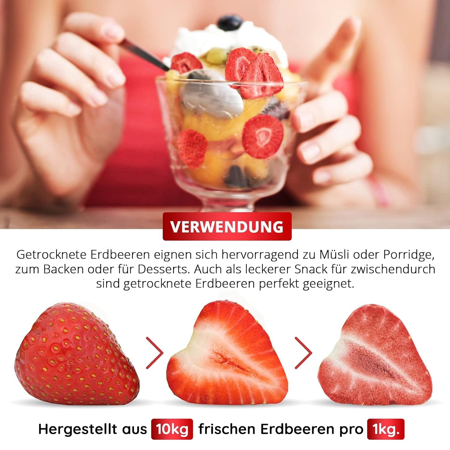 FREEZE-DRIED STRAWBERRIES 300g, fructe fructate liofilizate în felii, fără aditivi, fabricate în Germania Produse deshidratate Naty Shop
