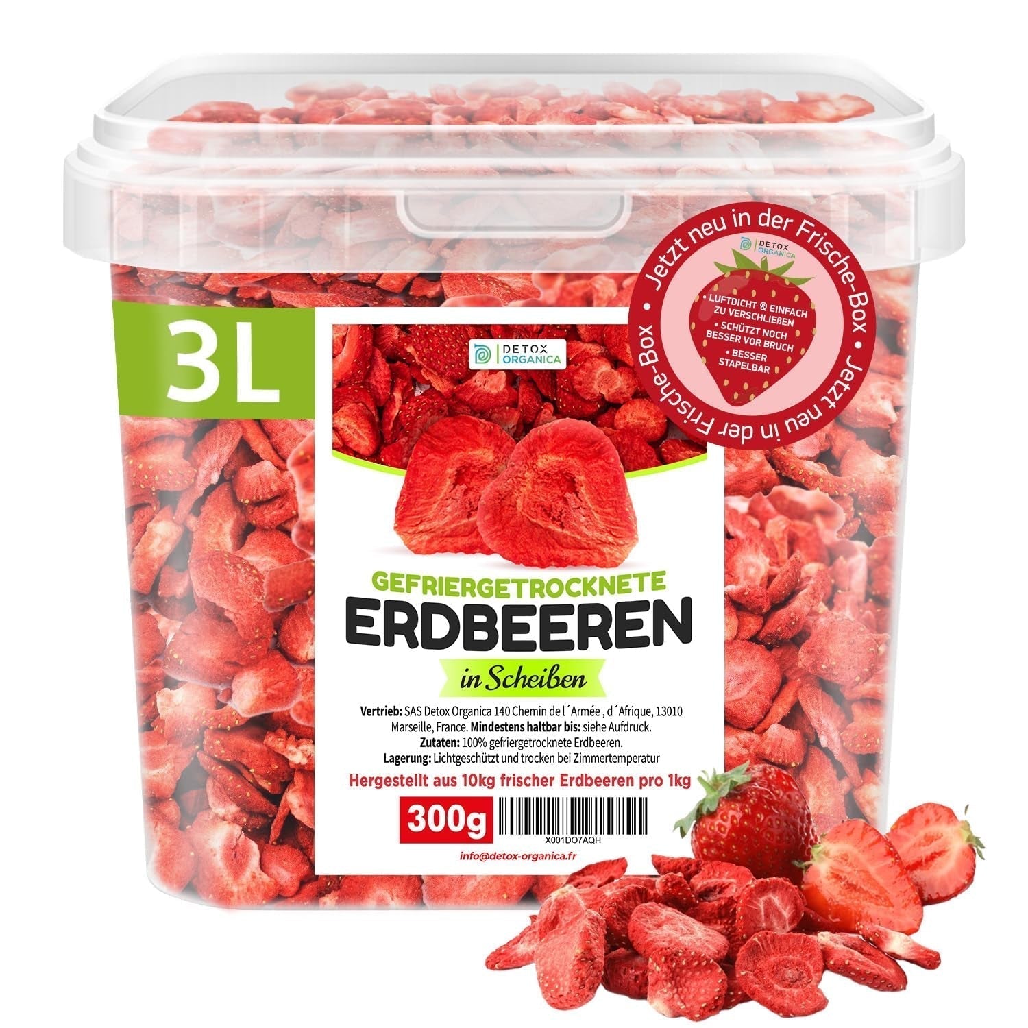 FRUCTE DE STRAWBERRIES FREEZE-DRIED, 100g fructe în felii, 100% fructe uscate - naturale și fără adaos de zahăr sau aditivi, de cea mai înaltă calitate de la Detox Organica Produse deshidratate Naty Shop 300 G (1 pachet)