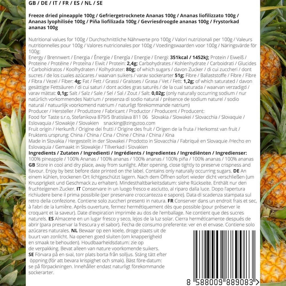 Fructe liofilizate | Ananas 100% pur Fructe liofilizate Ananas liofilizat | Fructe liofilizate fără zahăr adăugat | Ananas liofilizat crocant - aromat - delicios ZingyZoo Produse deshidratate Naty Shop