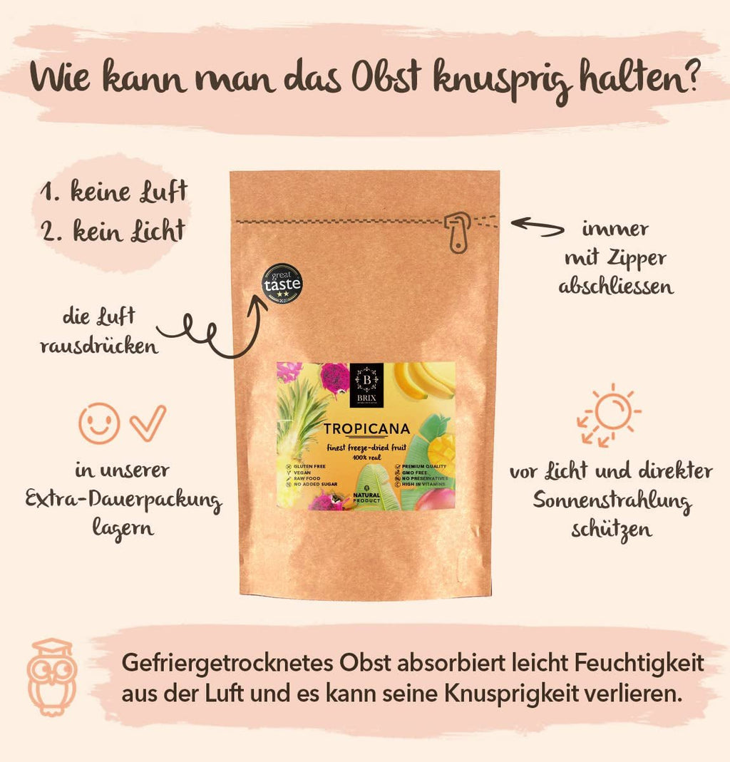Fructe liofilizate BRIX | Amestec natural, uscat, de fructe tropicale 80 g | Premiul Great Taste pentru fructe uscate | Fără OMG, fără gluten, vegan, vitaminele sunt păstrate Produse deshidratate Naty Shop