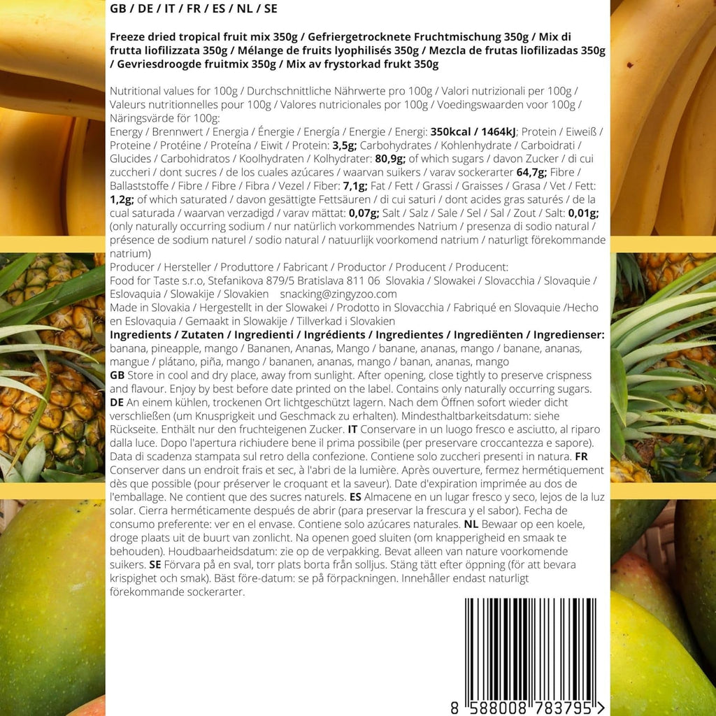 Fructe liofilizate Mix de fructe tropicale | XL 350g Ananas liofilizat Mango Banană Mix de fructe liofilizate | Fructe liofilizate Ananas Banană Mango Mix de fructe uscate | ZingyZoo Produse deshidratate Naty Shop