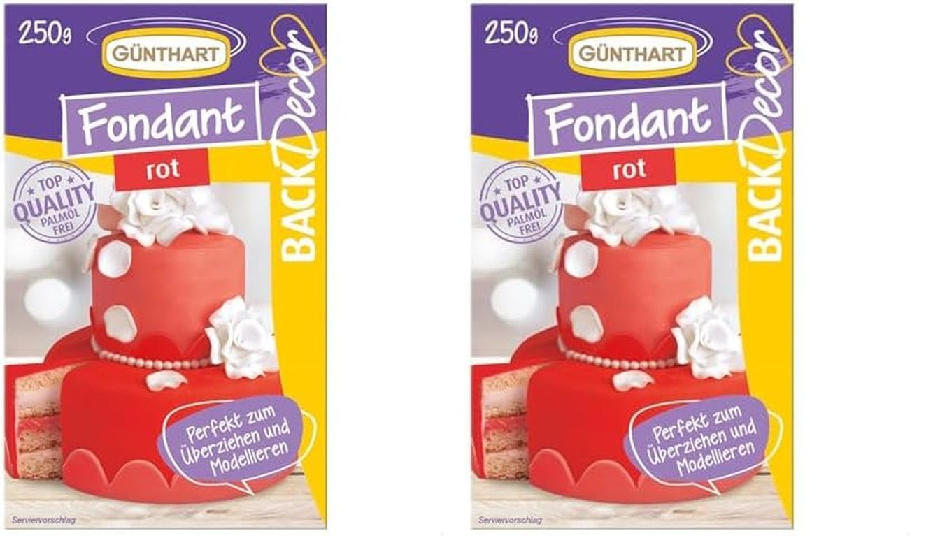 Günthart BackDecor 250 g fondant roșu, fără ulei de palmier, rezistent la rupere pentru acoperirea prăjiturilor și produselor de patiserie, potrivit pentru modelare, pachet de 2 (1 x 250 g) Pasta de zahar Naty Shop Roșu 250 G (pachet de 2)
