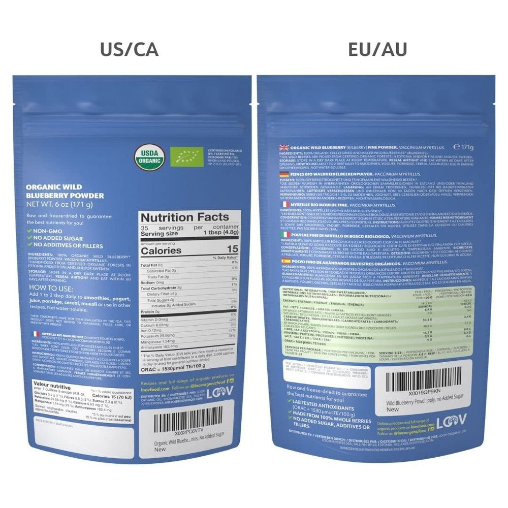 LOOV Organic Wild Blueberry Powder - rezervă pentru 29 de zile, 171 g, bună pentru smoothie-uri și mic dejun, congelată și uscată, din Europa de Nord, fără zahăr adăugat Produse deshidratate Naty Shop