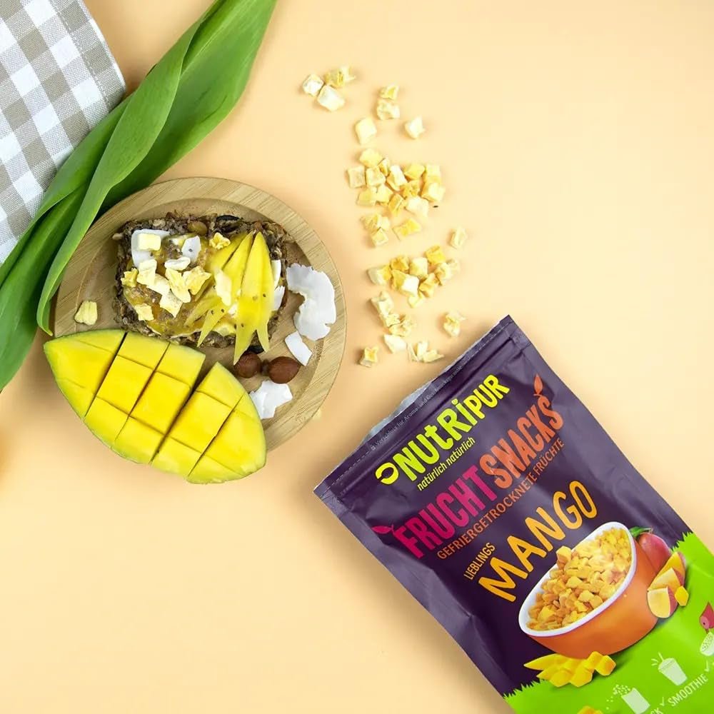 Mango liofilizat: 100g fructe liofilizate din bucăți fragede de mango fără zahăr adăugat - mango uscat - mango uscat - fructe uscate - fructe uscate de la NutriPur Produse deshidratate Naty Shop