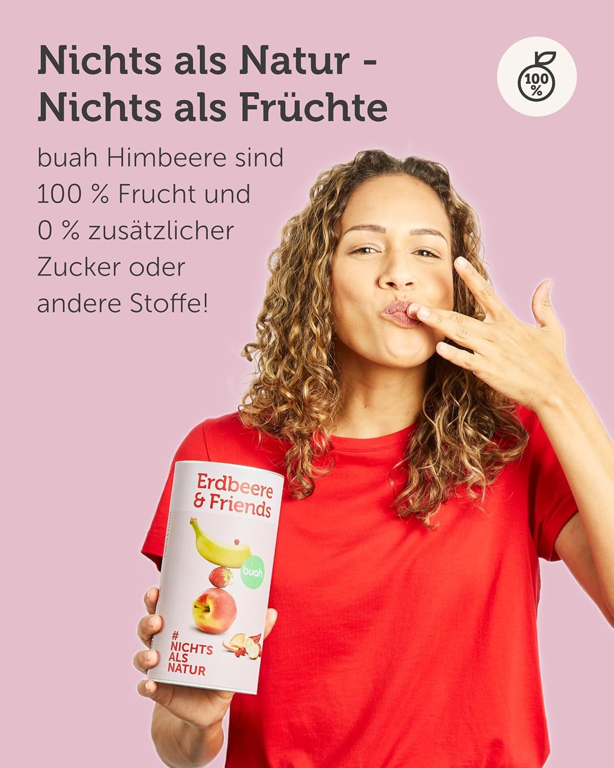 Mix de fructe liofilizate BUAH® | Căpșuni, banane, mere și coacăze liofilizate fără zahăr adăugat | 100% fructe | Vegan, fără gluten, fără lactoză (140g) Produse deshidratate Naty Shop