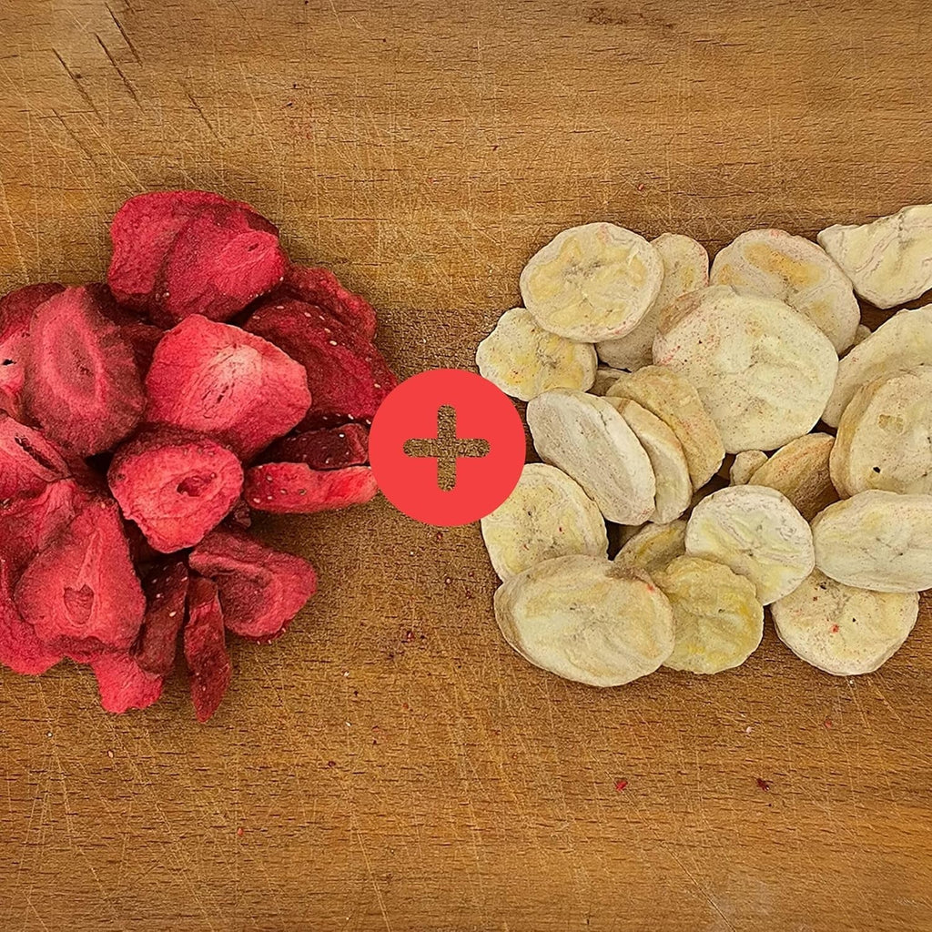 Mix de fructe liofilizate ErdBana XL 300g | Banane liofilizate + căpșuni liofilizate Set degustare fructe liofilizate | Mix de fructe liofilizate căpșuni și banane | ZingyZoo Produse deshidratate Naty Shop