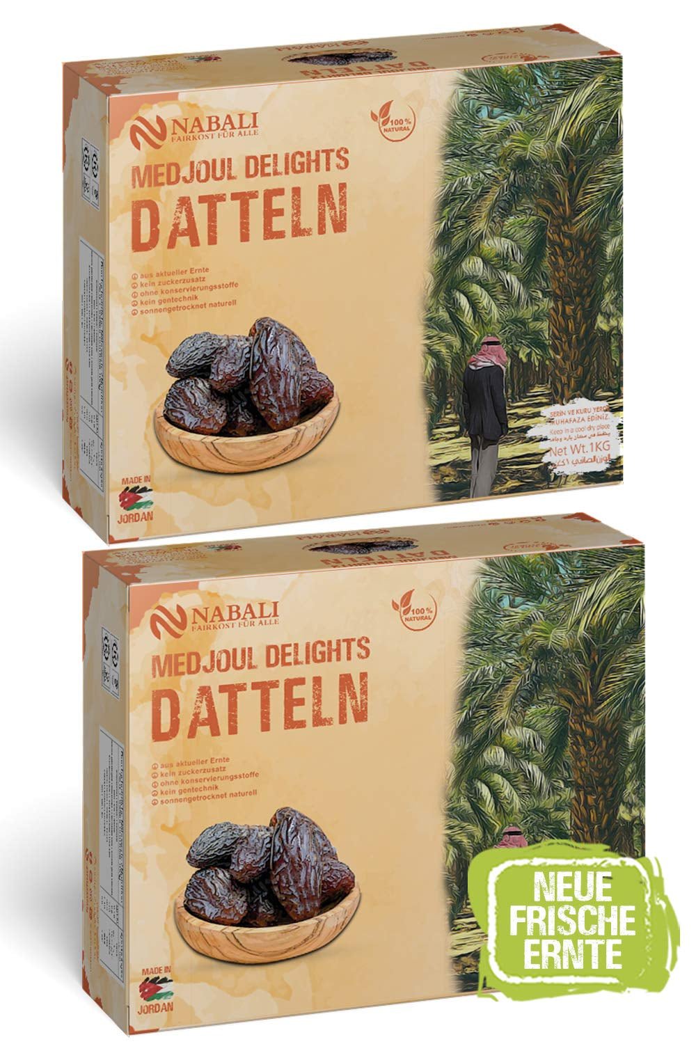 NABALI FAIRKOST 2KG Medjool - Curmale Medjoul Delight Calitate I 100% natural aromat proaspăt și vegan I Curmale Medjool fără conservanți dulci ca mierea și caramelizate (2KG) Produse deshidratate Naty Shop 2 kg (1 pachet)