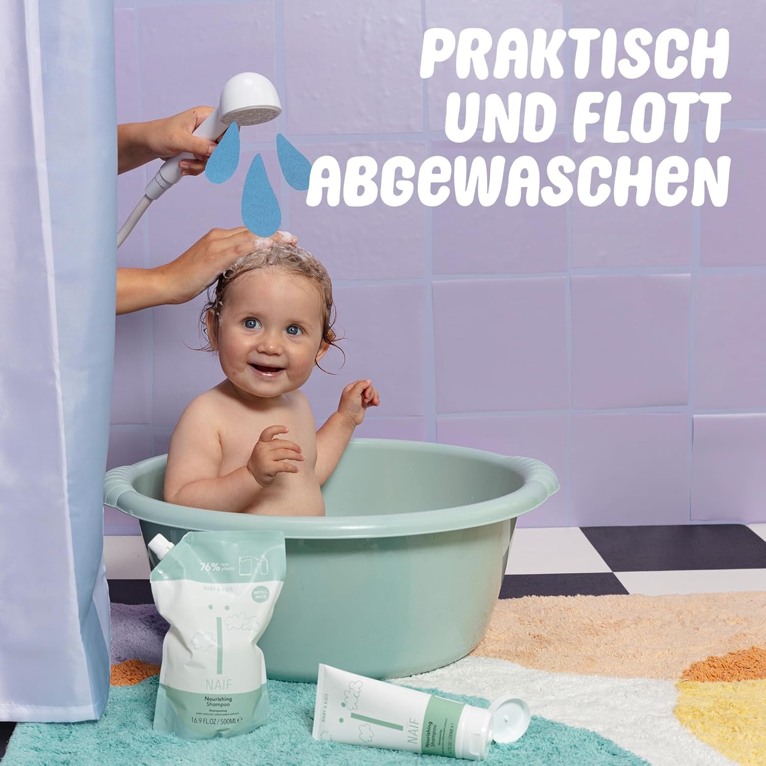 Naïf - Șampon de îngrijire - pentru bebeluși și copii - Șampon pentru bebeluși cu ingrediente naturale - 100% vegan - 0% SLES - Fără microplastice, siliconi și parabeni - 200 ml Copii - Baie si Skincare Naty Shop