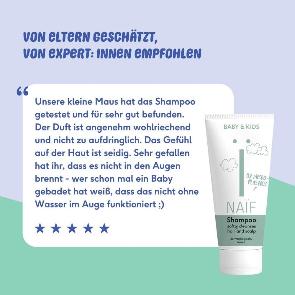 Naïf - Șampon de îngrijire - pentru bebeluși și copii - Șampon pentru bebeluși cu ingrediente naturale - 100% vegan - 0% SLES - Fără microplastice, siliconi și parabeni - 200 ml Copii - Baie si Skincare Naty Shop