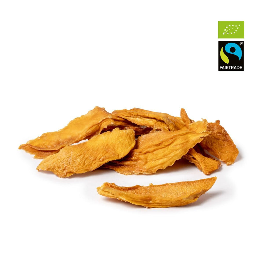 PAKKA organic fair trade mangoes 1kg, bucăți de mango uscate organic și corect, neîndulcite, nesulfurate, produse și umplute direct de producătorul din Columbia, vegan 1 kg (1 pachet) Produse deshidratate Naty Shop