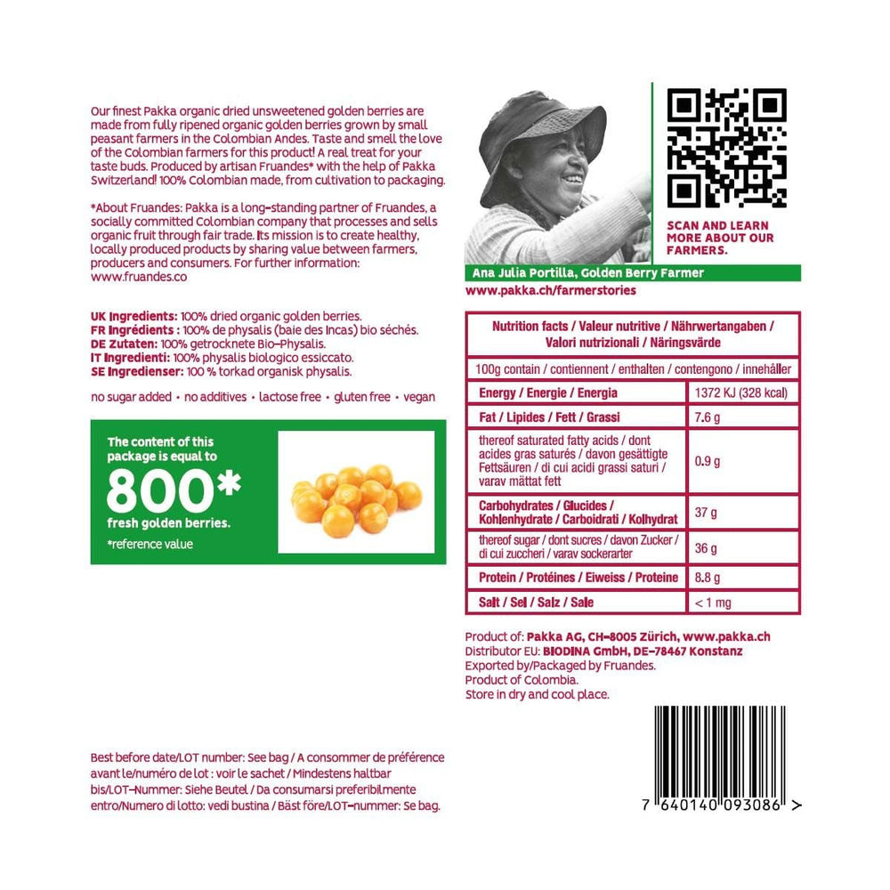 PAKKA Organic Fair Trade Physalis 1kg, fructe de cătină uscate organic și echitabil, neîndulcite, nesulfurate, produse și îmbuteliate direct de producătorul din Columbia, vegan 1000g (1 pachet) Produse deshidratate Naty Shop