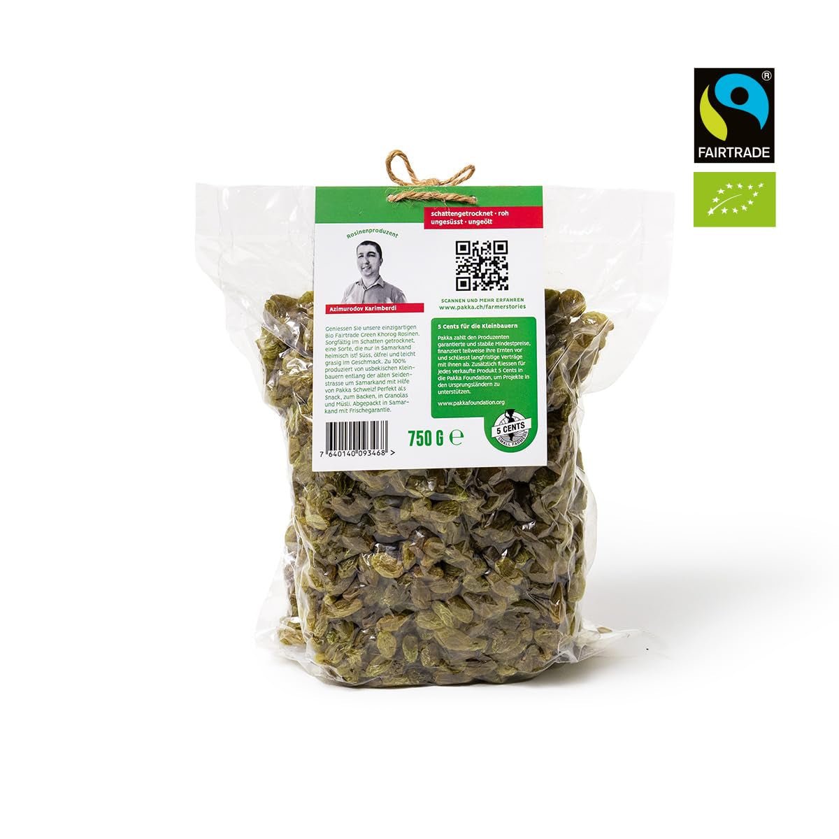PAKKA - Stafide organice Fairtrade Green Khorog 750g, organice și Fairtrade, fără semințe, uscate la umbră, fără ulei, deci lipicioase, direct de la micii fermieri din Samarkand în Uzbekistan, vegan, 750g Produse deshidratate Naty Shop