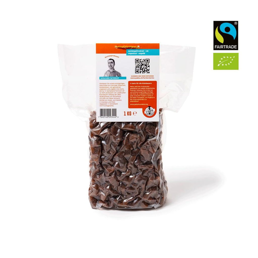 PAKKA - Sultane Sultana organice Fairtrade 1kg, fără semințe, fără coajă și uscate la soare Sultane Sultana din Samarkand Uzbekistan 1000g Produse deshidratate Naty Shop