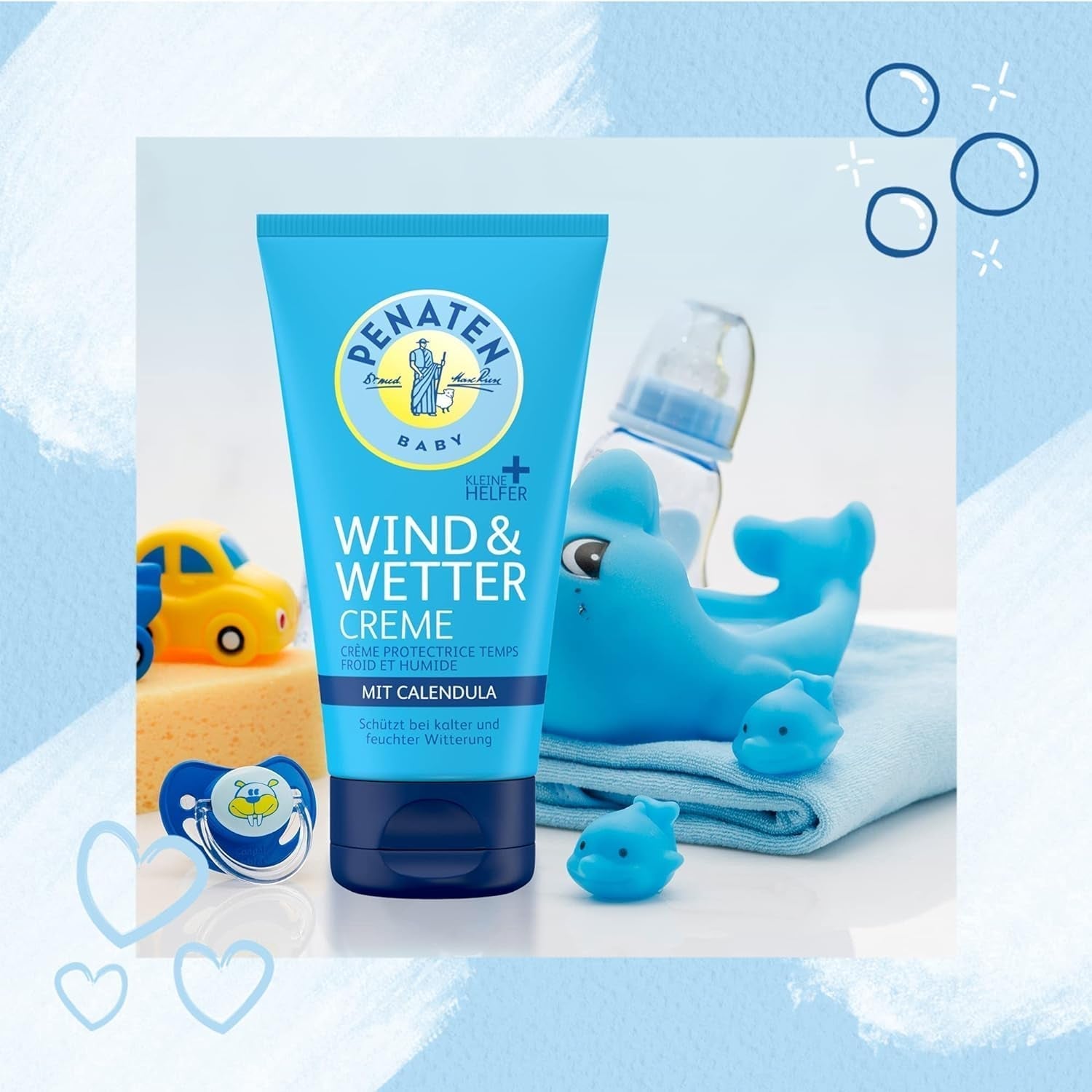 PENATEN Wind & Weather Cream (75 ml), îngrijire a pielii bebelușului cu protecție în vreme rece și umedă, cremă protectoare de îngrijire a bebelușului cu calendula bogată hrănește pielea și formează o barieră protectoare Copii - Baie si Skincare Naty Shop
