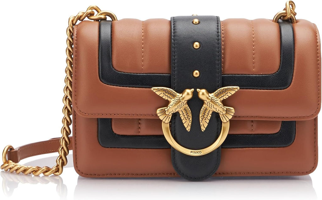 Pinko Ladies Love One Mini Cl Single Side Sheep Nappa Line Quilt Bag Genti Femei Naty Shop Lz9Q_Brown/Negru-Antic-Gold
