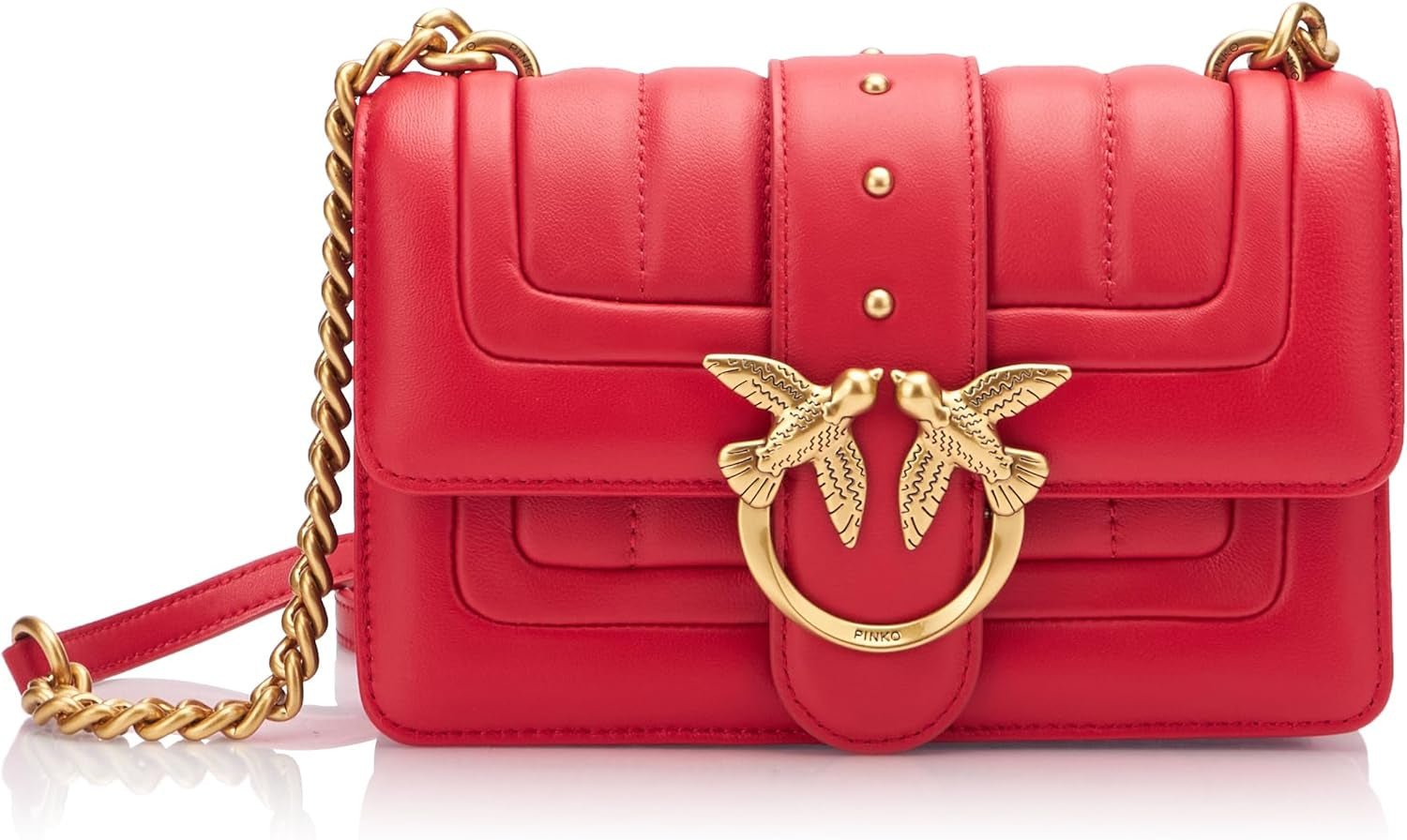 Pinko Ladies Love One Mini Cl Single Side Sheep Nappa Line Quilt Bag Genti Femei Naty Shop R30Q_Red aur antic