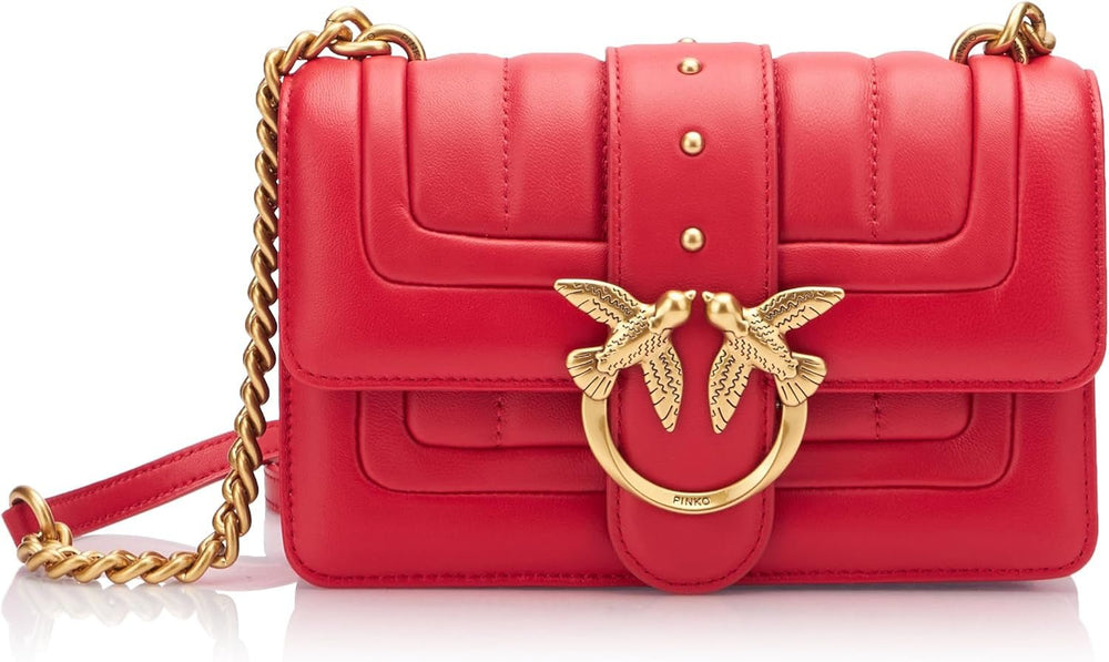 Pinko Ladies Love One Mini Cl Single Side Sheep Nappa Line Quilt Bag Genti Femei Naty Shop R30Q_Red aur antic